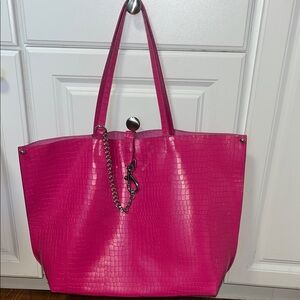 Rebecca Minkoff Leather Croc-Embossed Hot Pink Tote Bag